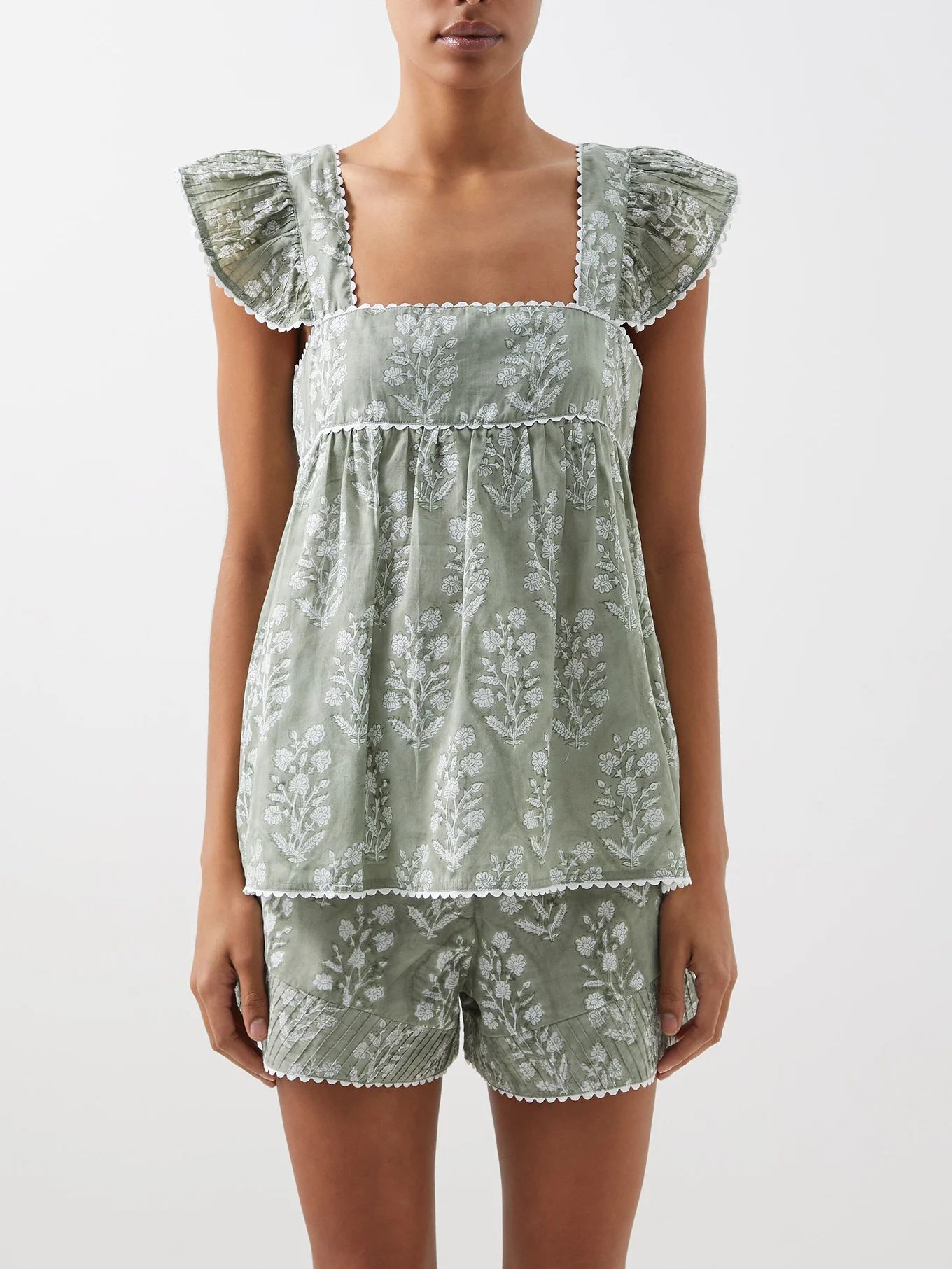 Floral-print square-neck cotton baby doll top | Juliet Dunn | Matches (US)