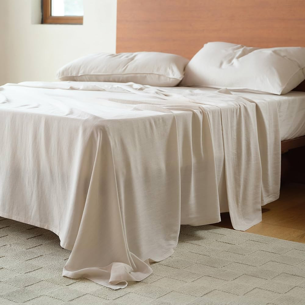 Double Stitch by Bedsure Linen Tencel Sheets - Deep Pocket Queen Sheet Set, Sustainable Moisture-... | Amazon (US)