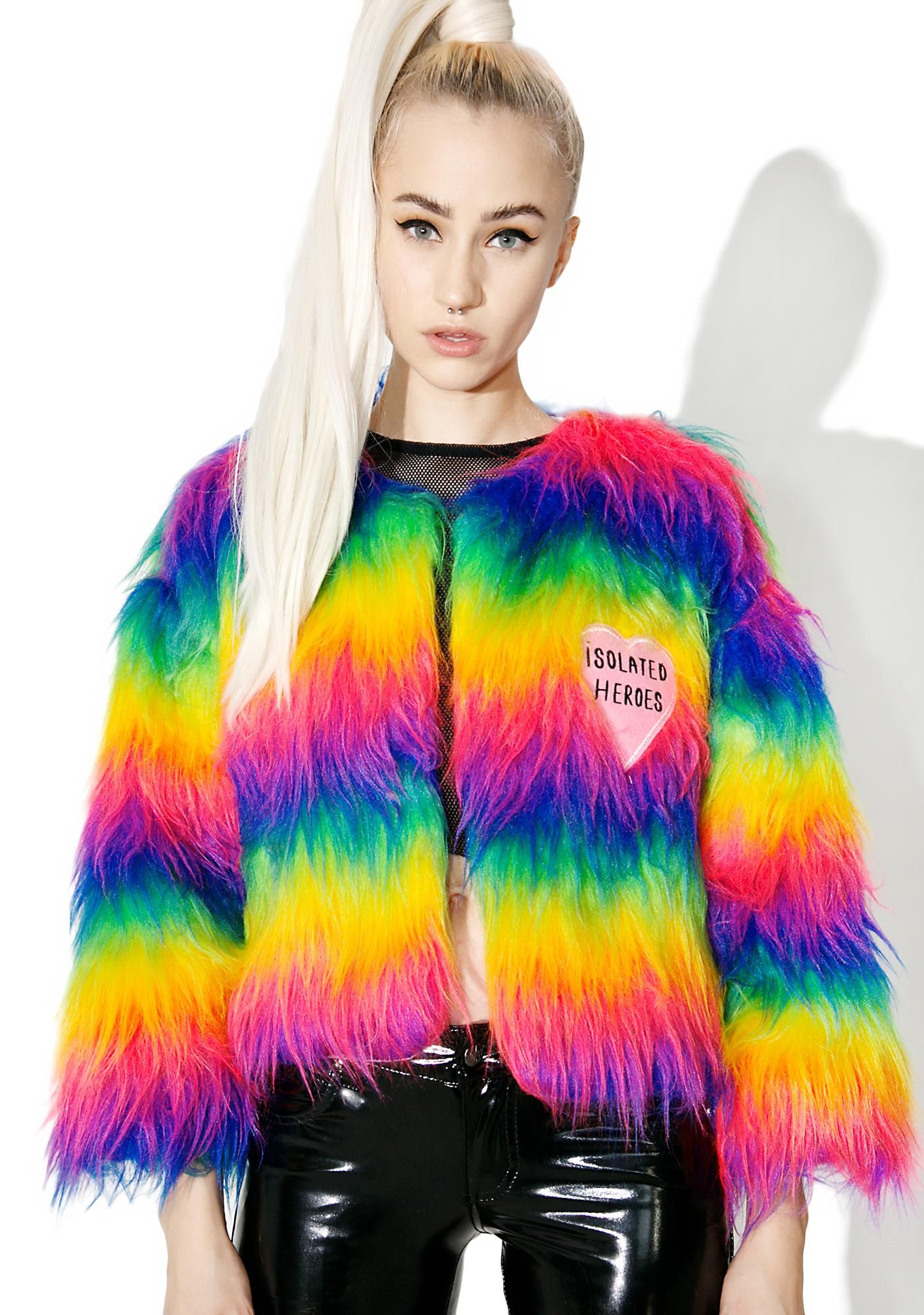 Rainbow Faux Fur Mini Coat | Dolls Kill