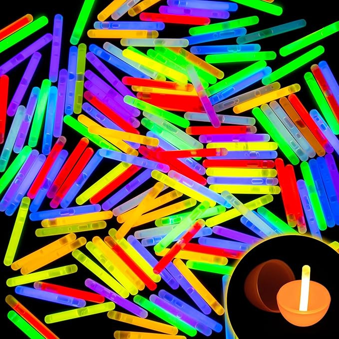 POPGIFTU Mini Glow Sticks Bulk (200 Pcs), 8 Neon Colors, 1.96" Glow-in-the-dark Light Sticks for ... | Amazon (US)