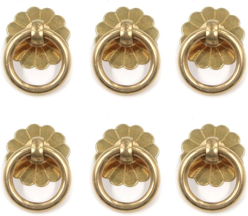 Geesatis 6 Pcs Brass Ring Pulls Handles Antique Pulls Cabinet Knobs Drawer pulls Closet Cupboard ... | Amazon (US)