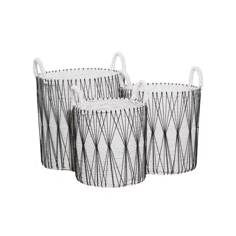 3pk Plastic Natural Storage Baskets White - Olivia & May | Target
