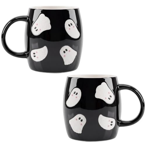 GlikCeil 2 Pcs Halloween Ghost Coffee Mugs 12 oz Ceramic 3D Ghost Black Cup | Amazon (US)