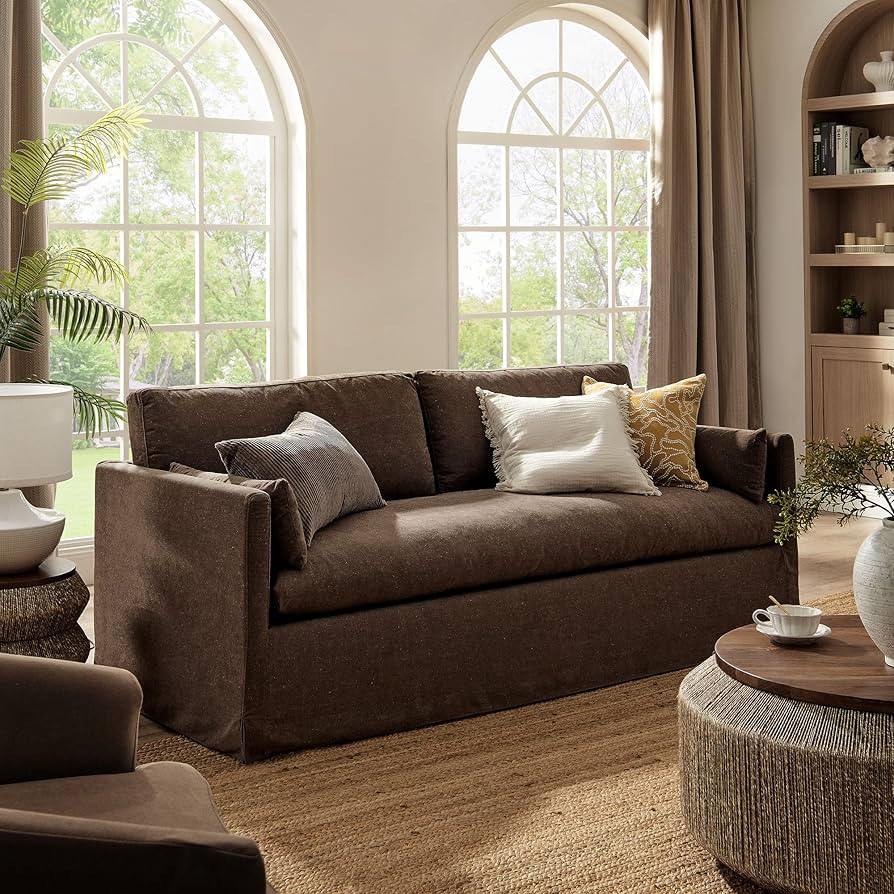 Modway Wellfleet Slipcovered Sofa in Cocoa Fabric – 85" Upholstered Sofa with Down Blend Cushio... | Amazon (US)