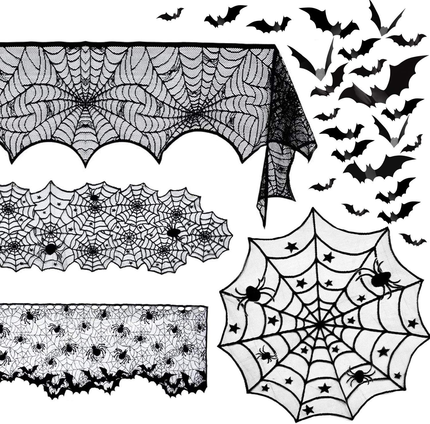 5 Pack Halloween Spider Decorations Sets -Halloween Fireplace Mantel Scarf & Round Table Cover & ... | Amazon (US)