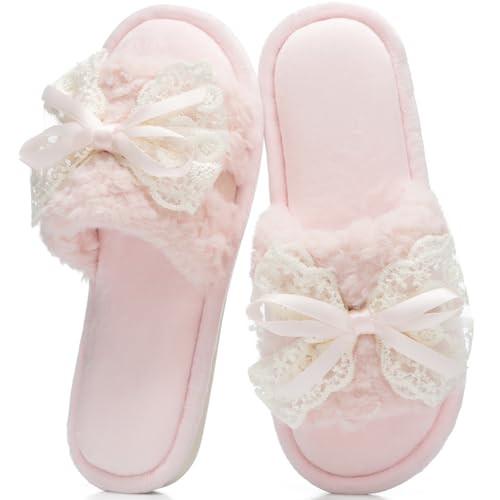 GOEWY Women's Open Toe Memory Foam Slippers - Cute Fuzzy House Shoes with Lace Bow, Soft Plush Sl... | Amazon (US)