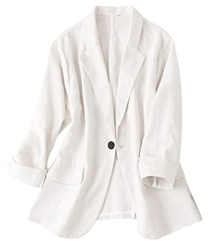 White Blazer for Women Business Casual Spring Summer 2024 Lightweight Linen Blazer Jackets Clothes Outfits (White Blazer, L) | Amazon (US)
