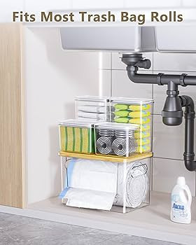 Trash Bag Dispenser Dishwasher Pods Container, 5 in 1 Garbage Bags Holder Under Sink Organizer Ac... | Amazon (US)