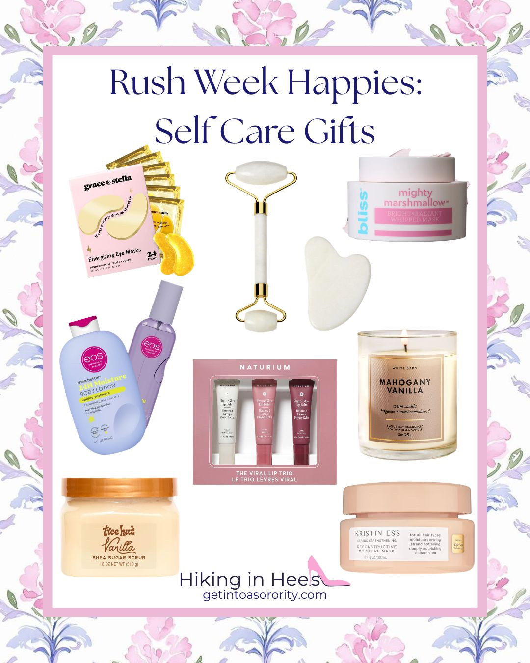 “Rush Happies” are the perfect way to let your daughter know you’re thinking about her and cheering her on during rush!! A small, thoughtful gift is all there is to it! Here’s a list of our favs certain to make any college girl happy✨👠 

 #sororityrush #sororityrecruitment #sororitystyling #sororityrushprep #rushgifts #giftideas #sororityrushcoach #sororityrushconsultant #sororityconsultant #rushconsultant #sororityrecruitmentconsultant #sororityrecruitmentcoaching #rushtok #sororityrecruitmentcoach #gogreek #readyforrecruitment #recruitmentready #rushready #hikinginheels