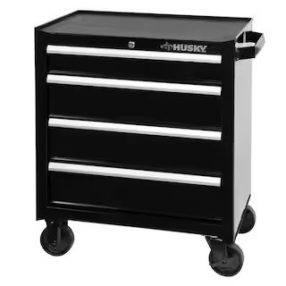 Husky 26.5 in. W x 18 in. D Standard Duty 4-Drawer Rolling Tool Cabinet in Gloss Black HKST98066B... | The Home Depot