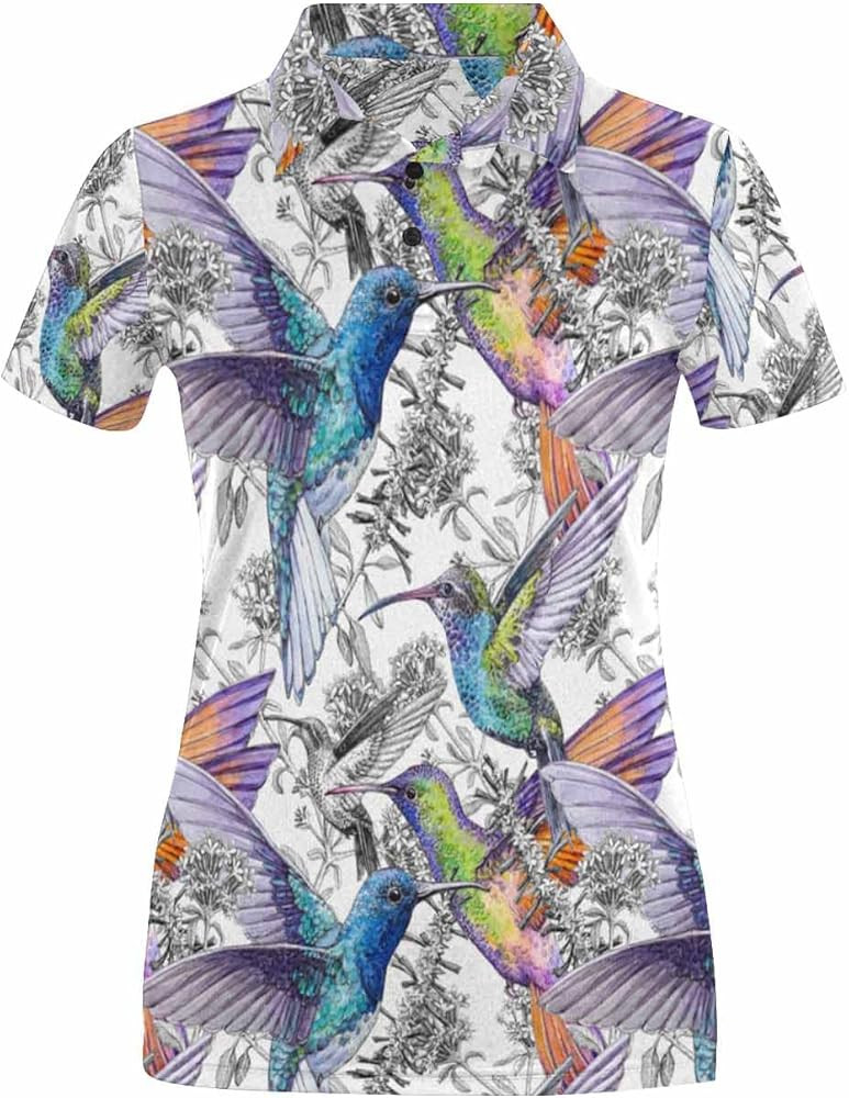 InterestPrint Floral Pattern with Birds Women's Summer Shirts Point Collar Classic Tennis Shirt | Amazon (US)