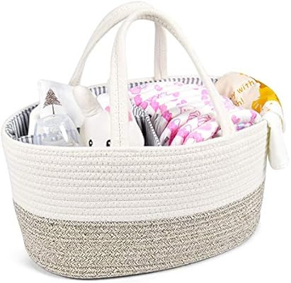 Baby Diaper Caddy Organizer - Changing Table Organizer Basket - Portable Rope Nursery Storage Bin... | Amazon (US)