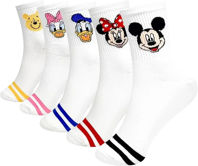 Disney Character Crew Socks, 5 Pairs Set, Mickey Mouse Minnie Donald Daisy Pooh, Multi-Color | Walmart (US)