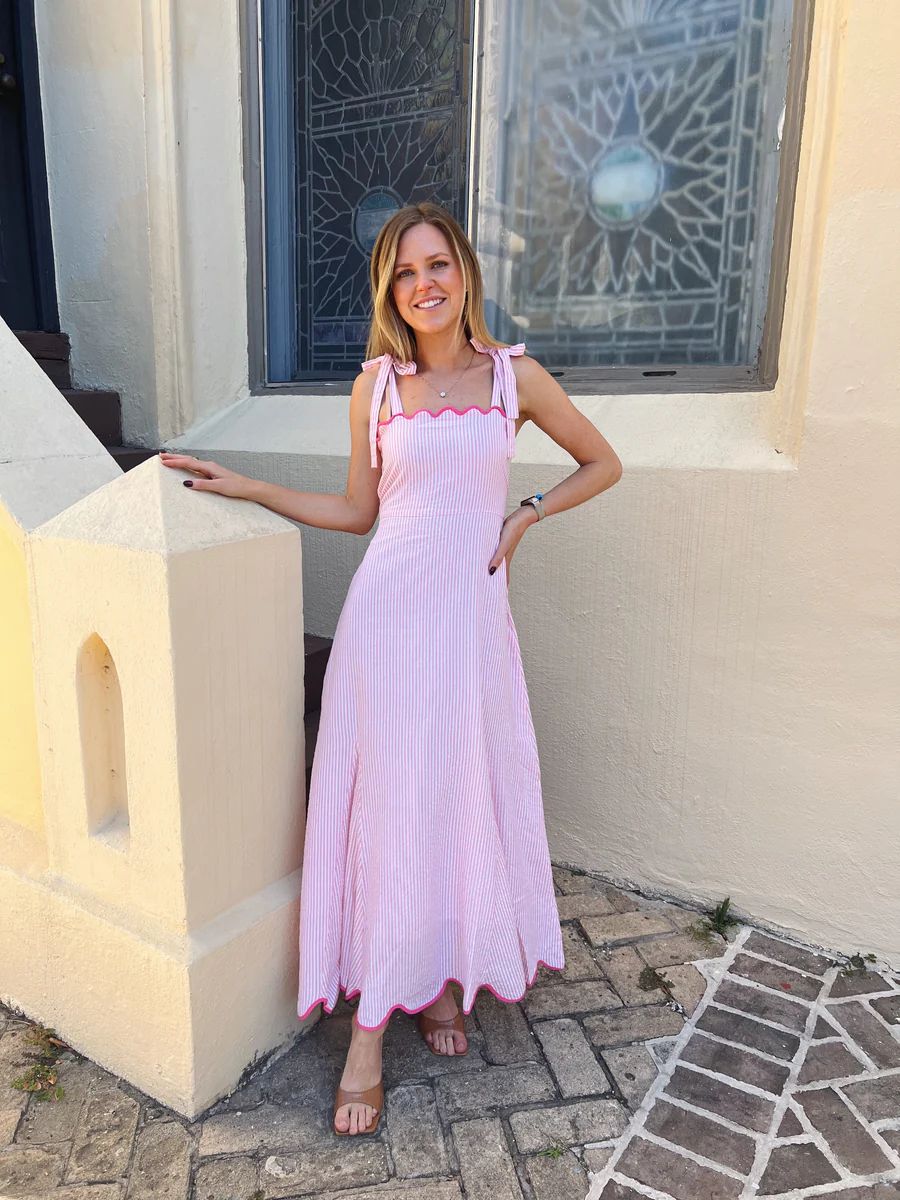 Abigail Maxi Dress Pink Seersucker | Madison Mathews
