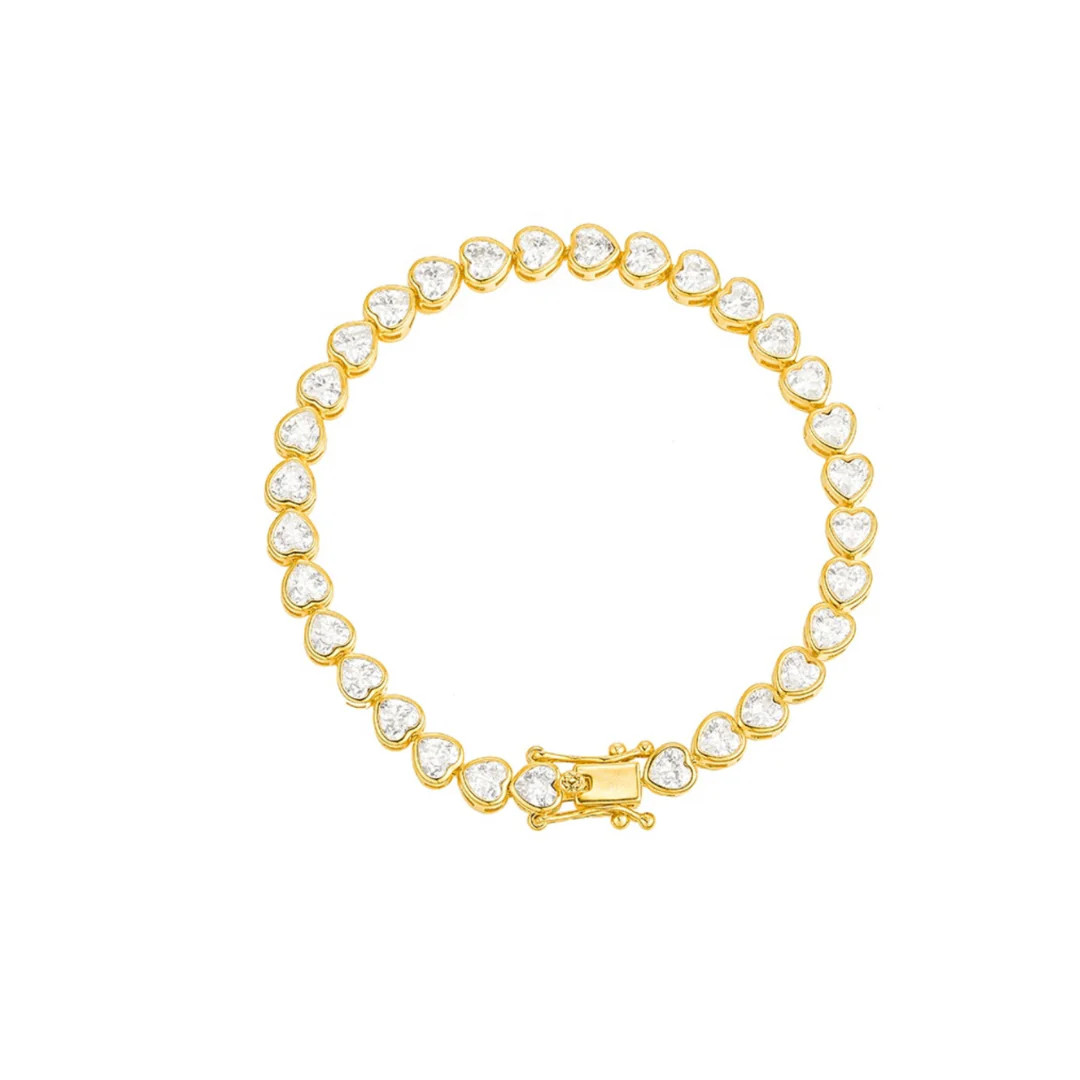 Small Bezel Set Tennis Bracelet - heart | Accessory Concierge