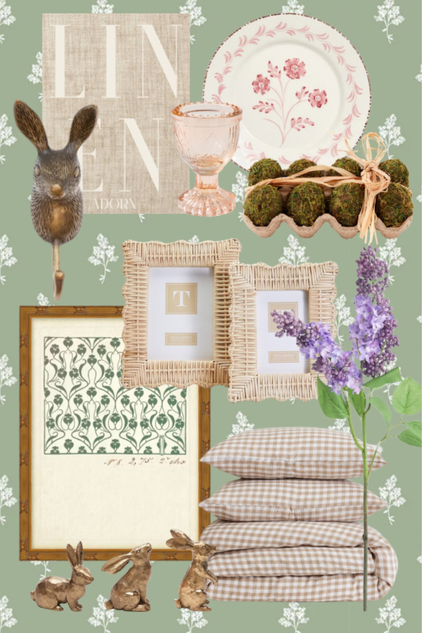 Spring is the perfect time to refresh your home with soft textures, natural elements, and vintage-inspired details! This Easter refresh blends timeless neutrals, delicate florals, and cozy gingham for a look that feels both classic and effortless.

Here’s how to bring the look to life:
🐰 Brass Bunny Accents – A subtle nod to Easter that feels elevated and timeless.
🌿 Moss Eggs in a Carton – A natural, organic touch perfect for spring styling.
🖼️ Scallop Woven Rattan Frames – The perfect way to display your favorite spring memories.
🍽️ Floral Dinner Plates & Pink Egg Holder – Soft, feminine details for a stunning Easter tablescape.
📚 Linen Coffee Table Book – Neutral and textural for effortless styling.
🛏️ Gingham Bedding – Cozy, classic, and perfect for layering in your space.
🌸 Faux Lilac Stems – A fresh pop of color that feels like spring in bloom.

Whether you’re setting the table for Easter brunch or adding seasonal touches throughout your home, these pieces will bring warmth and charm to any space. 