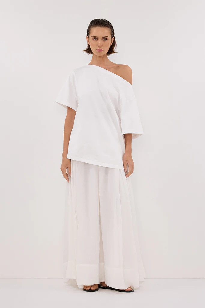 ESME WHITE ASYM BOAT NECK TEE | DISSH