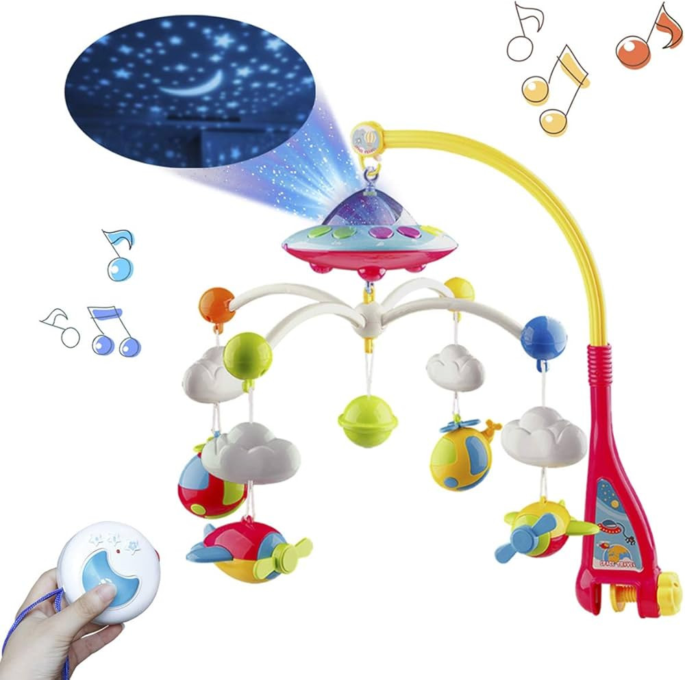 Mini Tudou Musical Baby Crib Mobile Toy with Lights and Music, Star Projector Function and Cartoo... | Amazon (US)