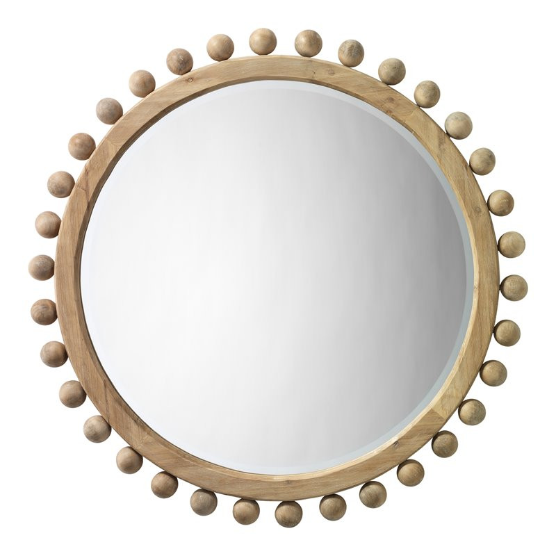 Eden Home Coastal Wood Mirror with Small Balls in Natural Finish | Homesquare