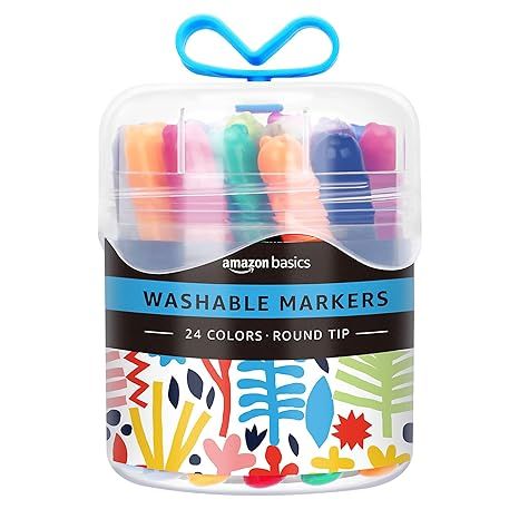 Amazon Basics Washable Round Tip Assorted School Marker Pens, Pack of 24 Colors | Amazon (US)