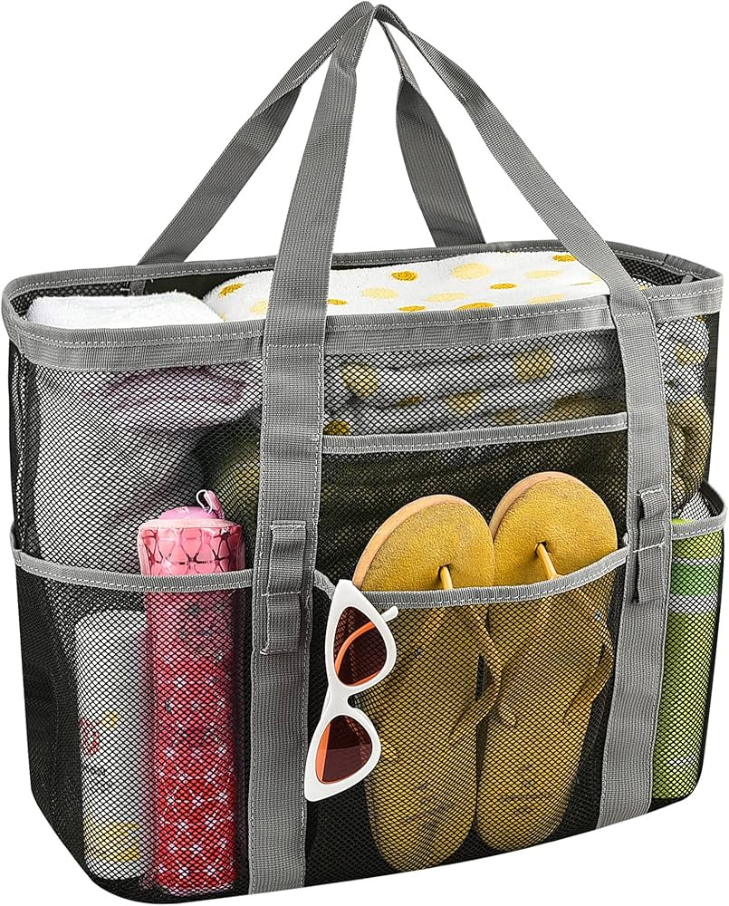 MAY TREE Extra Large Mesh Beach Bag with Multiple Pockets, Beach Tote Bag Ideal for Your Family B... | Amazon (US)