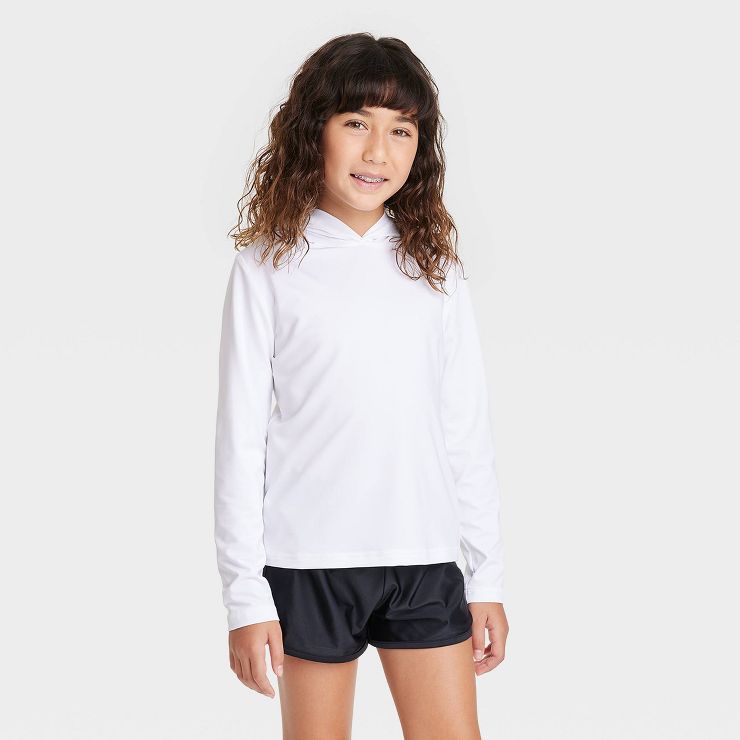 Girls' Hooded Long Sleeve Rash Guard Swim Top - Cat & Jack™ White | Target