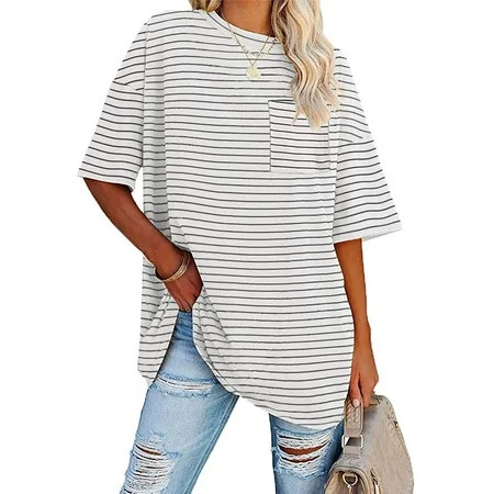 Sherrylily Women Oversized Striped Tees Loose T Shirts Half Sleeve Crew Neck Tops | Walmart (US)