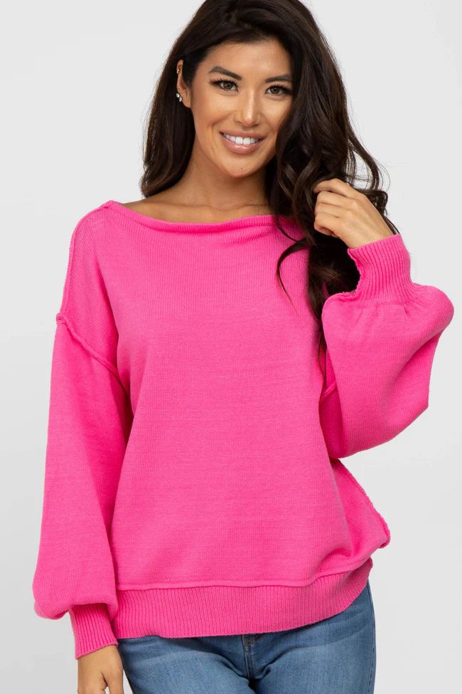 Fuchsia Boat Neck Bubble Sleeve Maternity Sweater | PinkBlush Maternity
