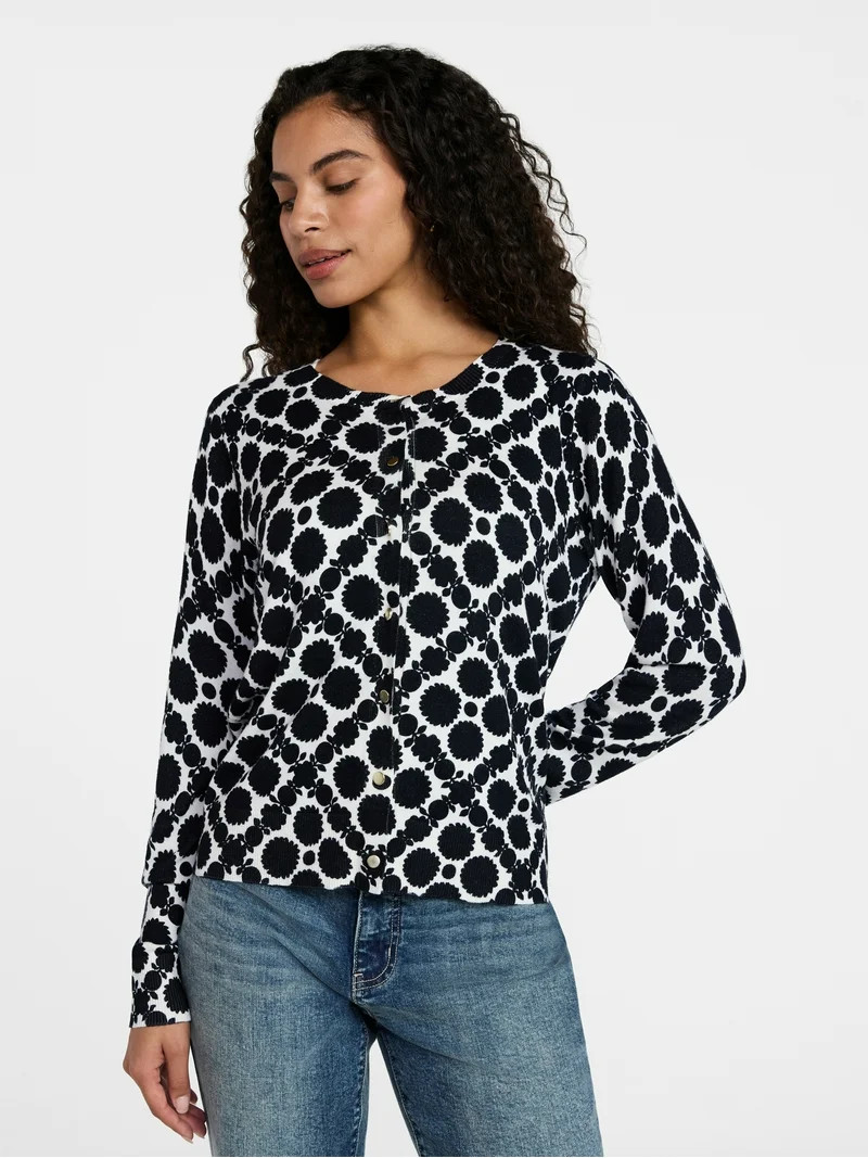 Time and Tru Women's Fine Gauge Cardigan Sweater with Long Sleeves, Lightweight, Sizes XS-XXXL | Walmart (US)