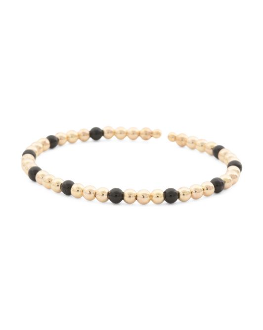 Made In Italy 14k Gold Beaded Onyx Bangle Bracelet | TJ Maxx