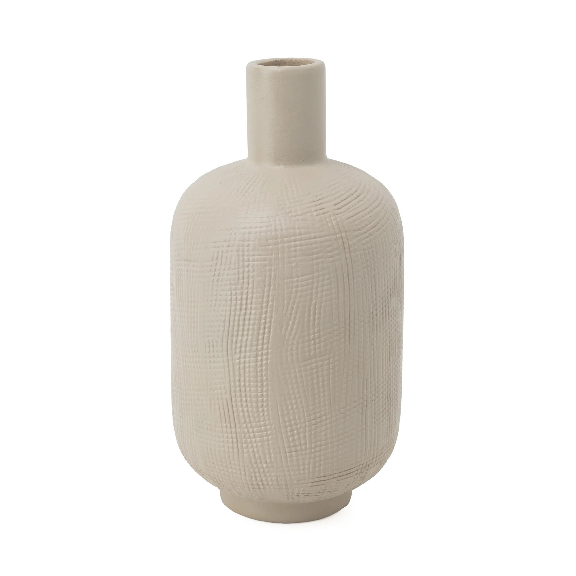 Mainstays Papyrus Beige Combed Ceramic Decorative Vase, 8.75" | Walmart (US)