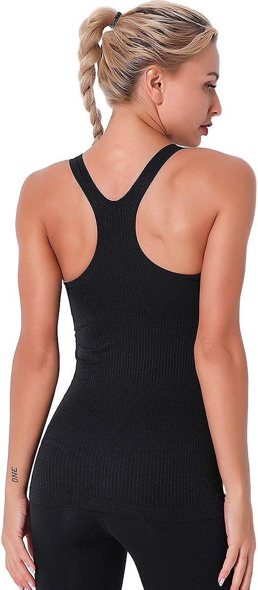 Women Seamless Workout Tank Tops Ribbed Gym Athletic Camisole with Built in Bra | Amazon (US)