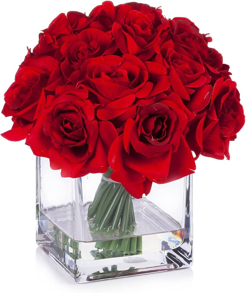 ENOVA FLORAL 18 Pieces Red Rose Artificial Flowers in Vase, Floral Arrangements Artificial with V... | Amazon (US)