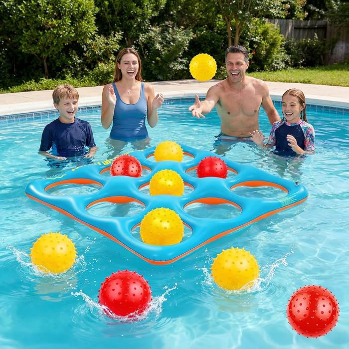 Inflatable Pool Tic Tac Toe Game Set – Giant Floating Pool Toys with 10 Balls, Fun Summer Water... | Amazon (US)