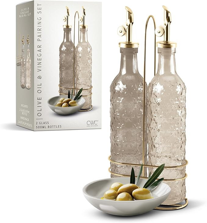 COOK WITH COLOR Glass Olive Oil Bottle Dispenser - 2 Pack- 17oz Oil and Vinegar Cruet - Olive Oil... | Amazon (US)