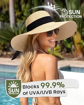 FURTALK Womens Sun Straw Hat Wide Brim UPF 80 Summer Hat Foldable Roll up Floppy Beach Hats for W... | Amazon (UK)