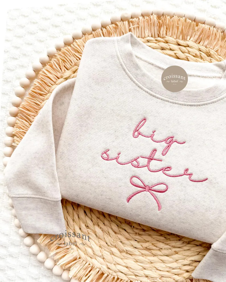 Embroidered Big Sister Sweatshirt, Big Sis Bow Sweatshirt for Pregnancy Announcement, Personalize... | Etsy (US)