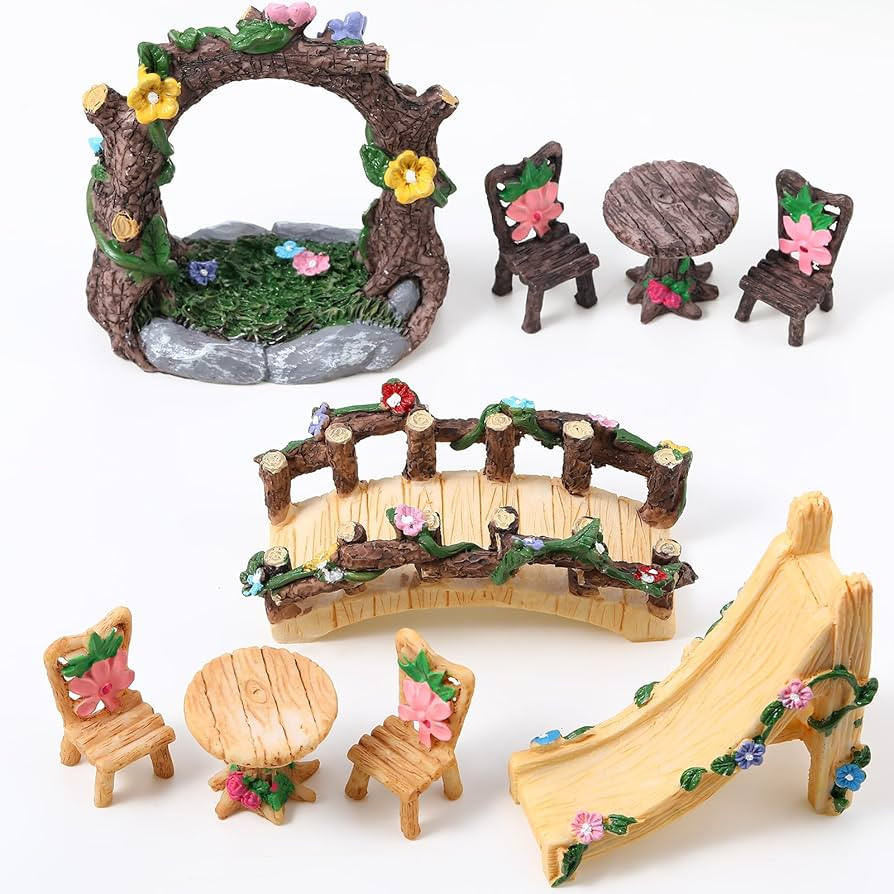 9 Pcs Fairy Garden Accessories - Miniature Garden Kit Landscape Decorations Table and Chairs Set ... | Amazon (US)