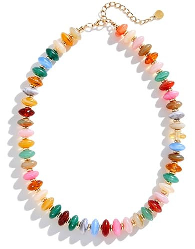 Lmzpjzml Chunky Colorful Beaded Necklaces for Women Big Bead Boho Choker Necklace Trendy Heart Statement Necklace Summer Beach Jewelry Mothers Day Gifts for Mom Daughter (Colorful Saucer Beads) | Amazon (US)