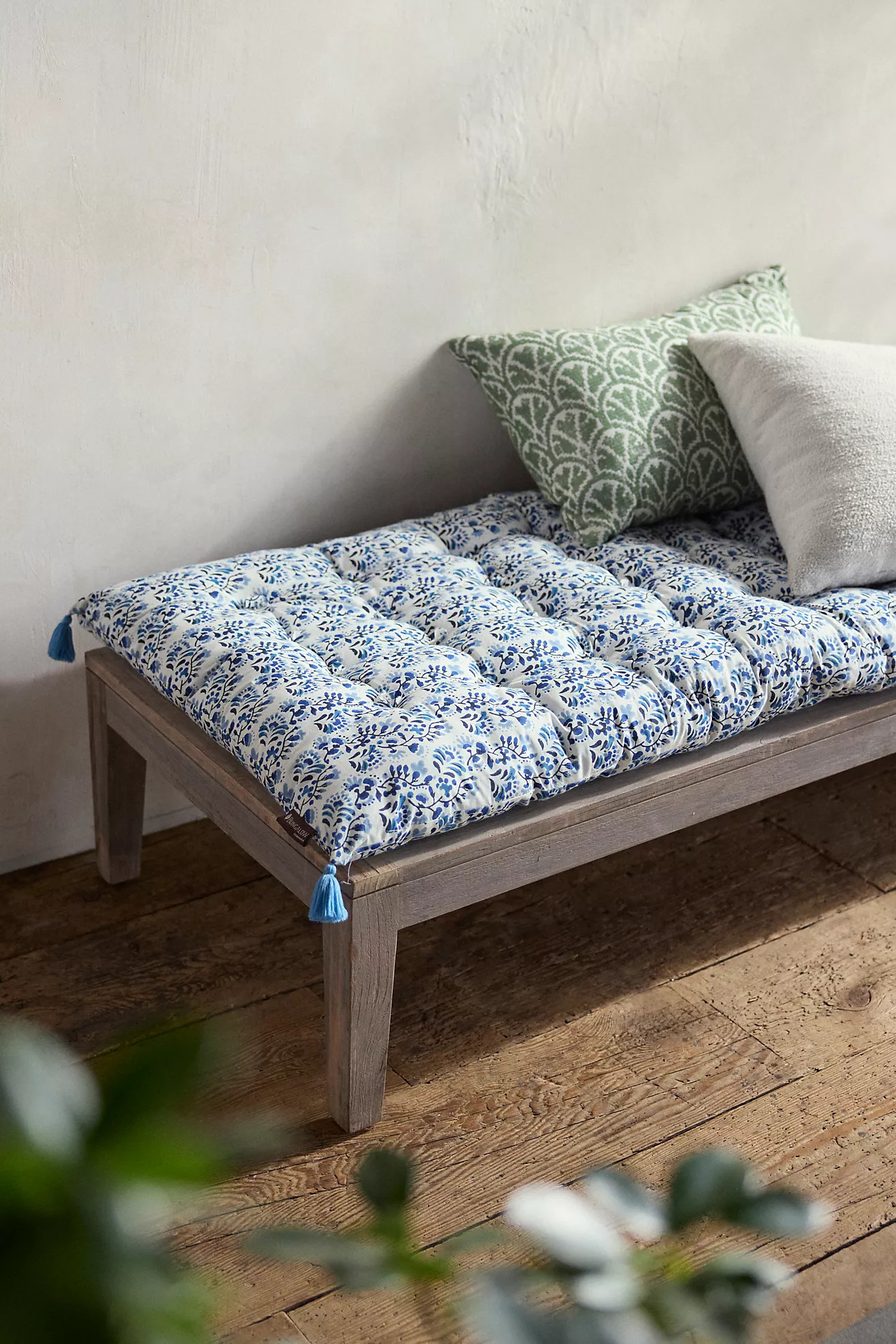 Tufted Cotton Floor Cushion, Floral Vine | Anthropologie (US)