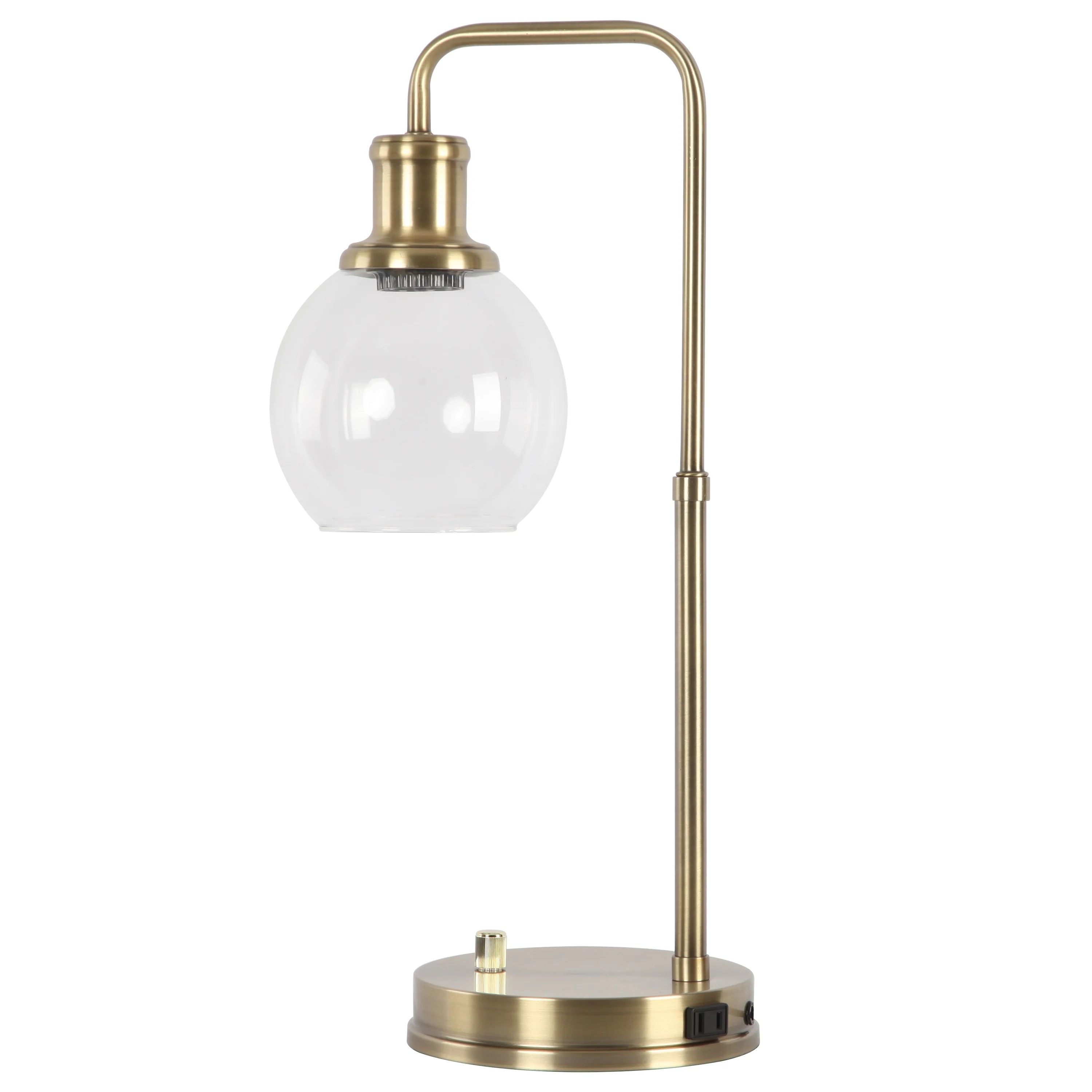 Better Homes & Gardens Gold Desk Lamp with a Glass Shade & AC Outlet, Metal Finish, Farmhouse Sty... | Walmart (US)