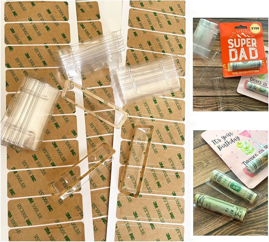 Money Card Holder Clear Plastic Dome Lip Balm Pouches with Adhesive, Lip Balm Pouch Money Holder ... | Amazon (US)