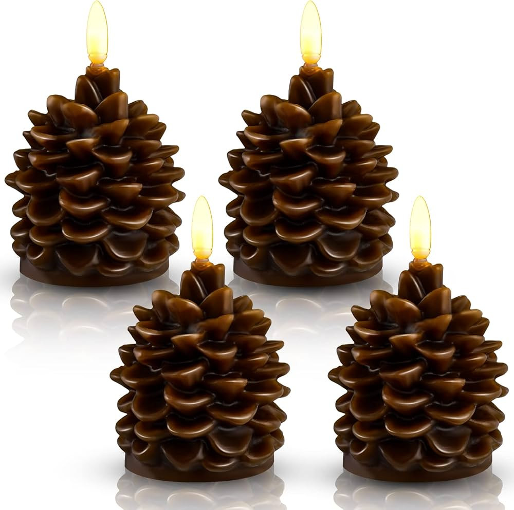 4 Pieces Christmas Pine Cone Flameless LED Candles Christmas Pinecone Candle Decorations Real Wax... | Amazon (US)