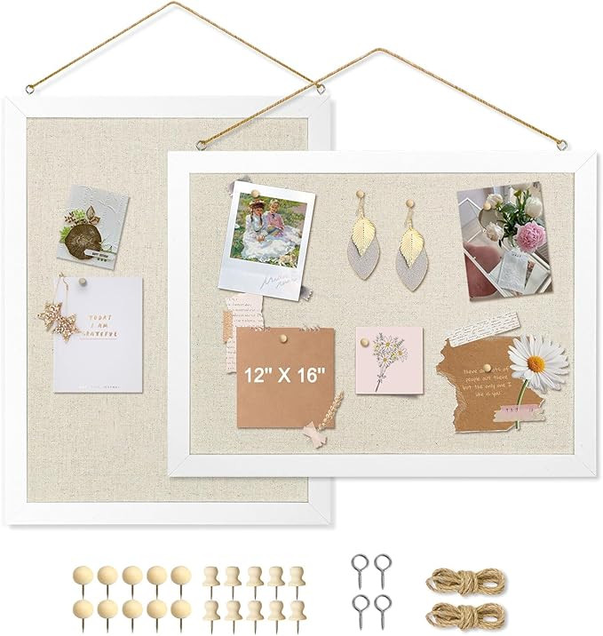 2-Pack Double-Sided Cork Board with Linen, 16" x 12" Hanging Wood Framed Bulletin Board, Picture ... | Amazon (US)