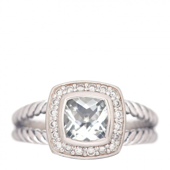 DAVID YURMAN Sterling Silver Diamond Prasiolite 7mm Petite Albion Ring 57 8 | Fashionphile