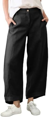 Tanming Womens Linen Pants Casual Capri Baggy Wide Leg Trousers Palazzo Pants Beach Vacation Outf... | Amazon (US)
