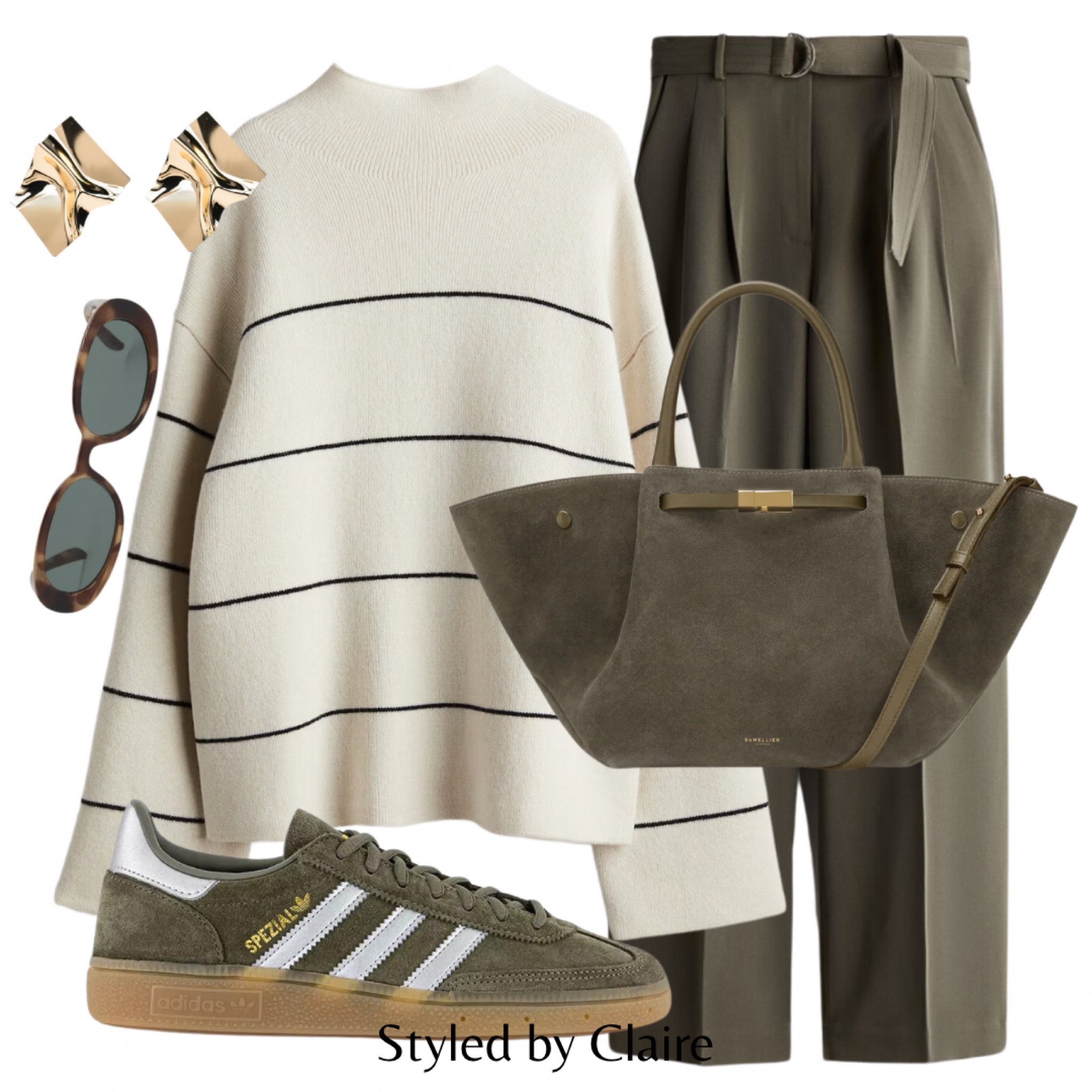 Autumn tones🍂
Tags: stripe wool knit jumper, khaki trousers forest green suede tote bag Adidas Spezial trainers sunglasses casual street style fashion inspo outfit ideas brunch Barcelona comfy airport outfit work capsule wardrobe basics H&M 

#LTKbag #LTKautumn #LTKshoes