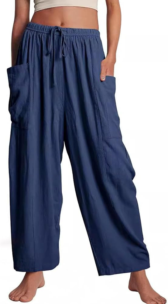 Kissonic Womens Wide Leg Pants Casual Loose Drawstring Flowy Summer Beach Palazzo Harem Pants wit... | Amazon (US)