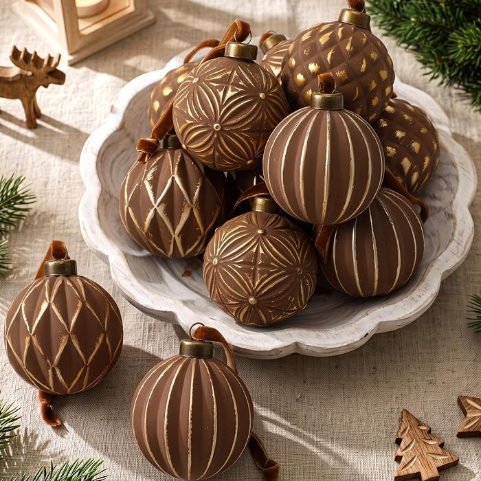 Bucherry 12 Pcs Brown Vintage Christmas Ball Ornaments | Amazon (US)