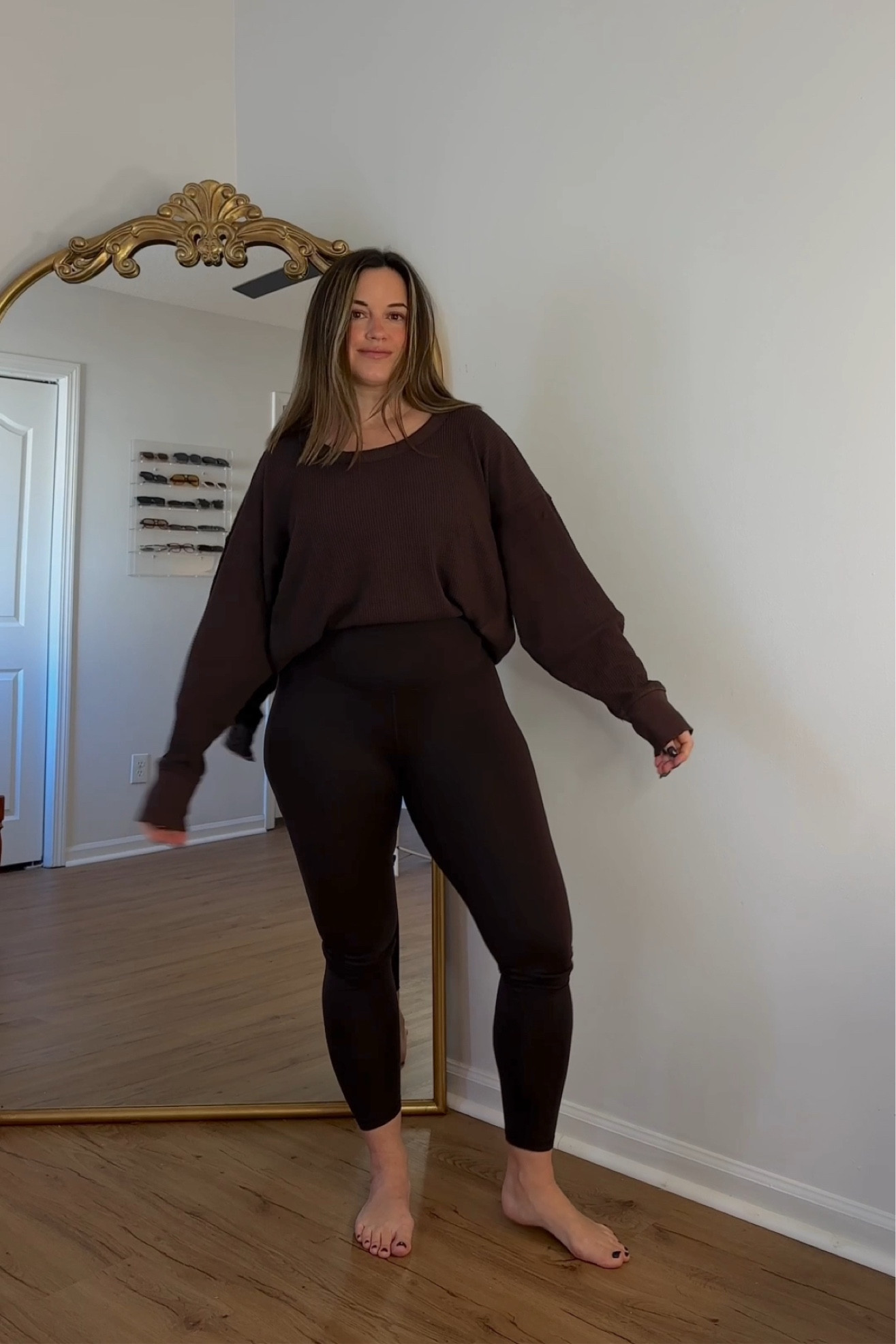 All brown activewear outfit - in the shade “deep earth” - wearing a medium in all 3 pieces 

#LTKMostLoved #LTKActive #LTKSaleAlert